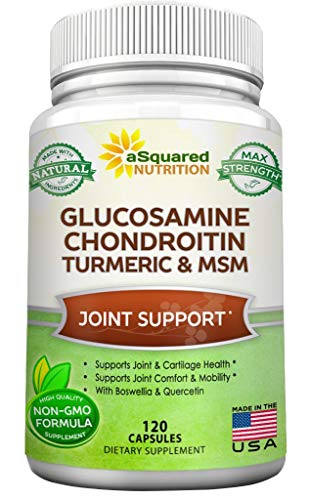 aSquared Nutrition Glucosamine Chondroitin Turmeric MSM Boswellia - 120 Capsules - Joint Support Supplement - Joint Support Relief Pills for Health - Natural Supplement for Back, Knee & Hands
