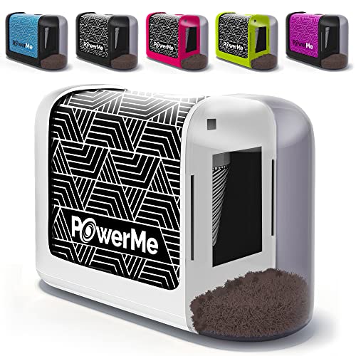 POWERME Electric Pencil Sharpener - Pencil Sharpener Battery Powered for Kids, School, Home, Office, Classroom, Artists – Battery Operated Pencil Sharpener For Colored Pencils, Ideal For No. 2 (White)