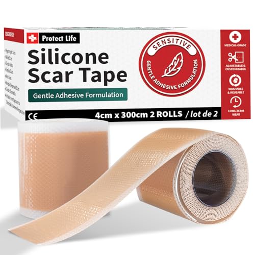 Medical-Grade Silicone Scar Tape Roll (4cm x 300cm) Keloid Bump Removal Scar Sheets - Reusable Silicone Tape Scar Removal Strips, Scar Tape for Surgical Scars, C Section Scar Silicone Strips (2 Pack)