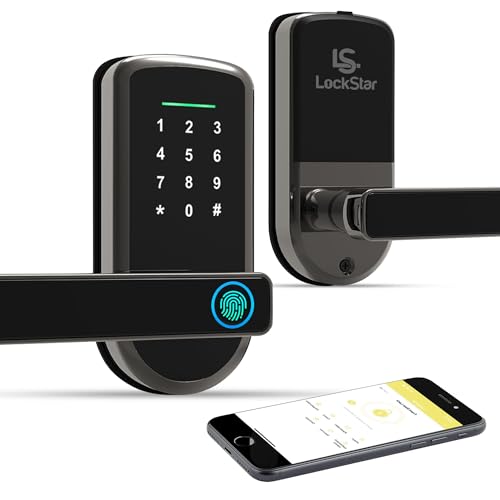 LOCKSTAR® Smart Door Lock with Handle • Keyless Deadbolt • Multiple Entry Methods – APP • Fingerprint Touch ID • Keypad Code • FOB • Traditional Key • Smart Home Devices