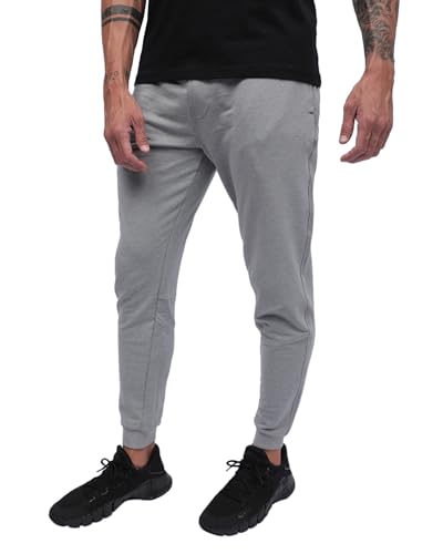 INTO THE AM Premium Men\'s Joggers Sweatpants with Pockets Tapered Slim Fit Plain Athletic Pants (Grey, X-Large)