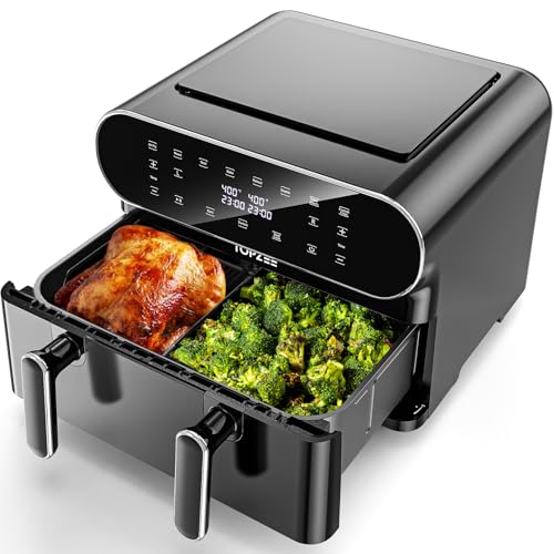 11-QT XLarge Air Fryer, 8-in-1 Airfryer with Basket Divider, Ideal for Air Frying, Roasting, Broiling, Baking, Reheating, Dehydrating, Keeping Warm & Making French Fries, Dishwasher Safe, Black