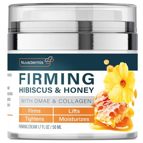 NUVADERMIS Hibiscus and Honey Firming Cream - Skin Tightening Cream - Reduces Fine Lines - Lifts and Moisturizes Skin with Natural Collagen and DMAE - Made in USA, 1.7 oz Jar