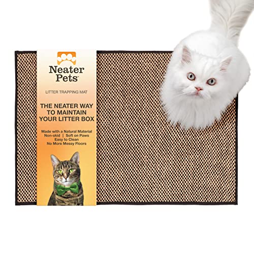 Neater Pets Jute Cat Litter Trapping Mat - Catches Spilled Litter Mess from Kitty Litter Box to Protect Floors, Soft on Cats Paws, Anti-Skid Backing, Easy to Clean, Checkered, 24 x 36