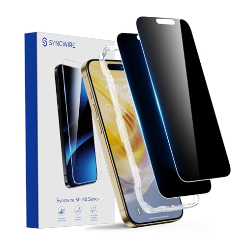 SYNCWIRE Privacy Screen Protector for iPhone 15 Pro Max [True 28° Anti Spy] [Easy Installation Frame] [9H Hardness] [Bubble Free] Private Tempered Glass Screen Protector for 15 Pro Max 6.7- 2 Pack