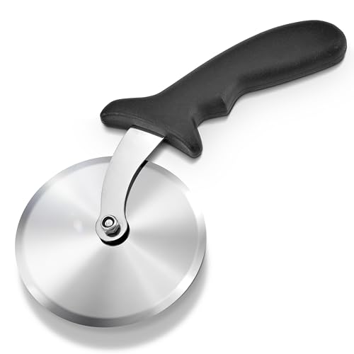 Pizza Slicer - Classic Black Pizza Cutter Wheel, Easy to Use & Clean With Comfortable Handle, Best Pizza Tools & Accessories, Multipurpose - Super Sharp - Large Stainless Steel Pizza Cutter