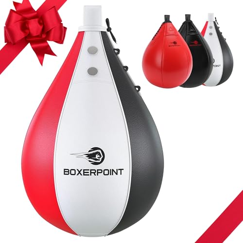 Boxerpoint Speed Bag Boxing Equipment – Durable PU Leather Punching Bag for Adults – Anti-Leak Speed Bags for Boxing & MMA – Hanging Speed Punching Ball for Home and Gym (Tricolor)