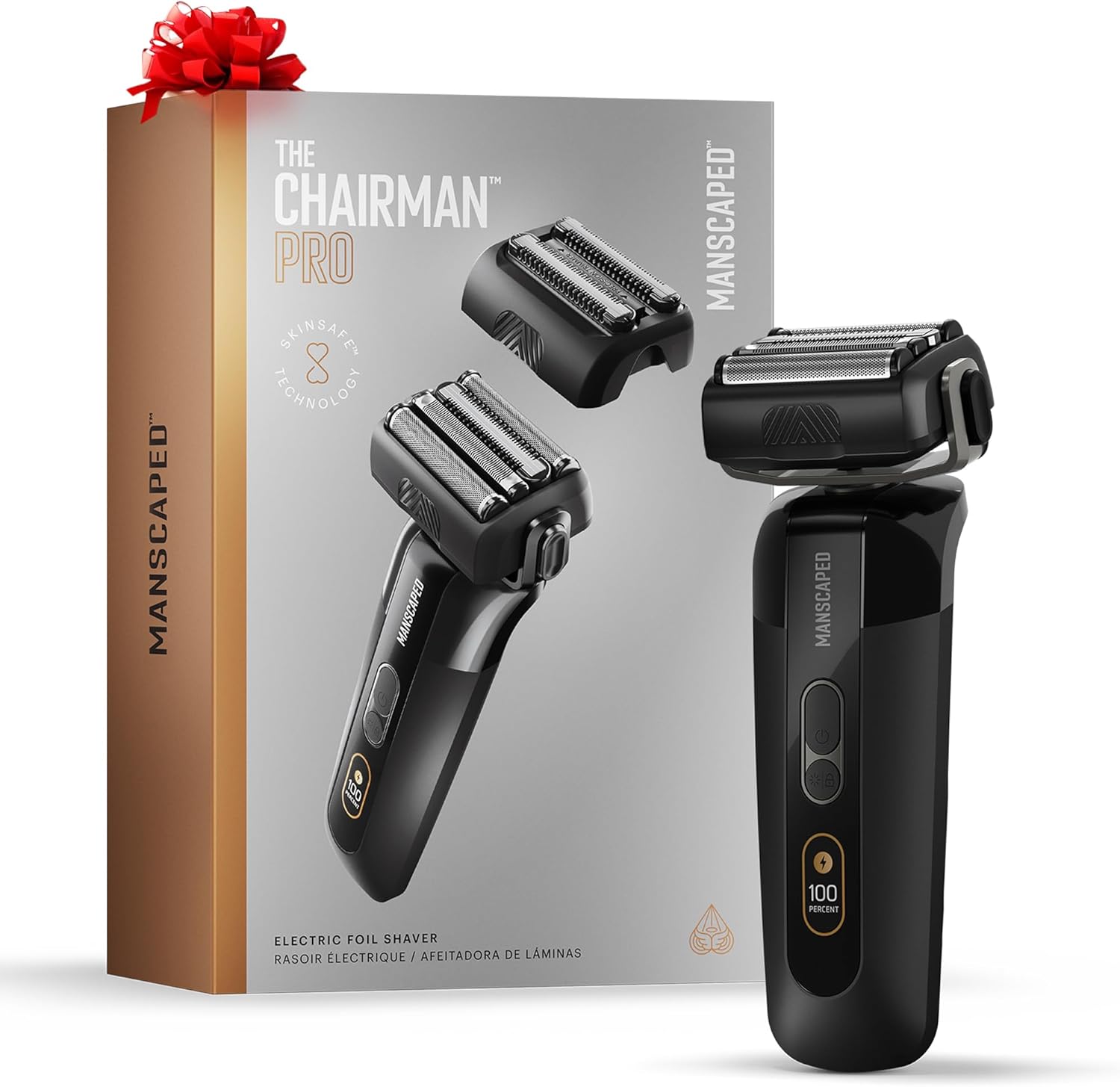 MANSCAPED® The Chairman™ PRO Men’s Foil Shaver - Two Interchangeable Blade Heads, SkinSafe® Four-Blade Foil & Stubble Trimmer, Face Shaver, USB-C & Wireless Compatible Charging, Gentle on Neck Area The Chairman PRO