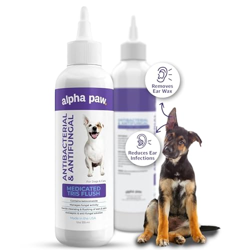 Smiling Paws Pets Medicated Tris Flush Dog Ear Cleaner Solution and Infection Treatment for Dogs and Cats Ear Flush for Dogs Ear Cleaner for Dogs & Cats - Cat & Dog Ear Wash Contains Ketoconazole 12oz