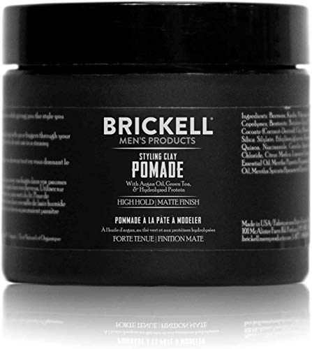 Brickell Men\'s Products Hair Styling Clay Pomade For Men, Natural & Organic with Strong Hold & Matte Finish, Product for Modern Hairstyles, 2 Ounces, Scented