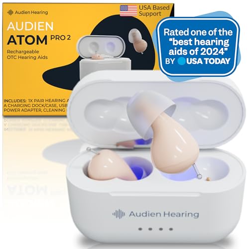 Audien ATOM PRO 2 Wireless Rechargeable OTC Hearing Aid, Premium Comfort Design and Nearly Invisible