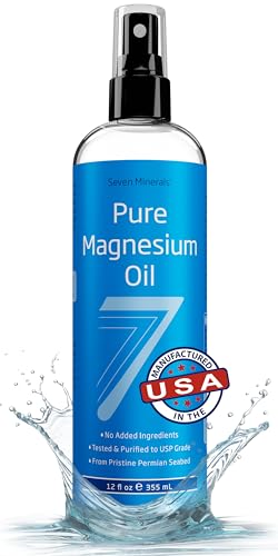 Seven Minerals, Pure Magnesium Oil Spray - Big 12 oz (Lasts 9 Months) - USP Grade Magnesium Spray, No Unhealthy Trace Minerals - from Ancient Underground Permian Seabed in USA, Free eBook Included