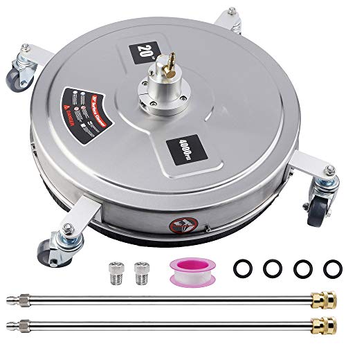 Twinkle Star 20 Pressure Washer Surface Cleaner with 4 Wheels, Stainless Steel Housing & 1/4 Quick Connector, Power Washer Attachment with 2 Extension Wand, 2 Replacement Nozzles, 4000 PSI