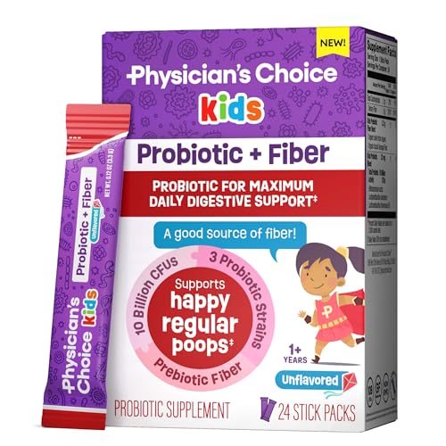 Physician\'s Choice Kids Probiotic + Prebiotic Fiber Packets (Ages 1+) - Supports Regularity, Occasional Constipation & A Healthy Digestive System - No Allergens or Preservatives - Unflavored - 24 Pack