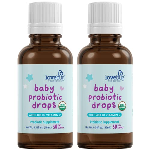 Lovebug Award Winning USDA Organic Probiotic for Infants & Babies 0-12 Months | Helps w/Colic, Reflux, Diarrhea, Constipation & Gas | Multi-Strain 5 Billion CFU | Liquid Drops (60 Days Supply)
