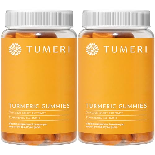 TUMERI Turmeric and Ginger Gummies – Turmeric Curcumin Joint Support Supplement - 60 Count Natural Tropical Fruit Flavored Vegan Gummies - Pack of 2