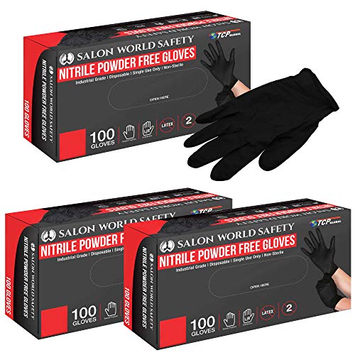 Salon World Safety Black Nitrile Disposable Gloves, 3 Boxes of 100, Size Small, 5.0 Mil - Latex Free, Textured, Food Safe