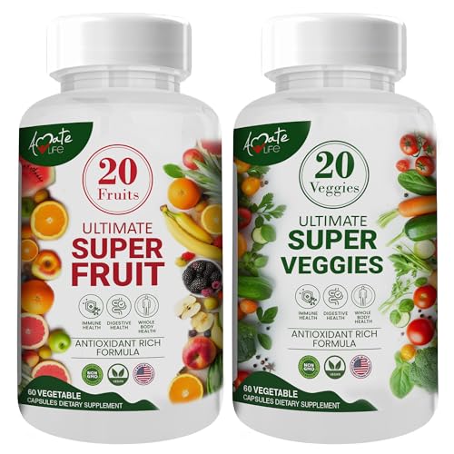 Fruit And Veggies Supplements With 70 Fruits & Vegetables | Super Strength Superfood Supplements For Men & Women | Dietary Nutritional Balance & Energy | Natural Fruit And Veggie Capsules 120 Capsules