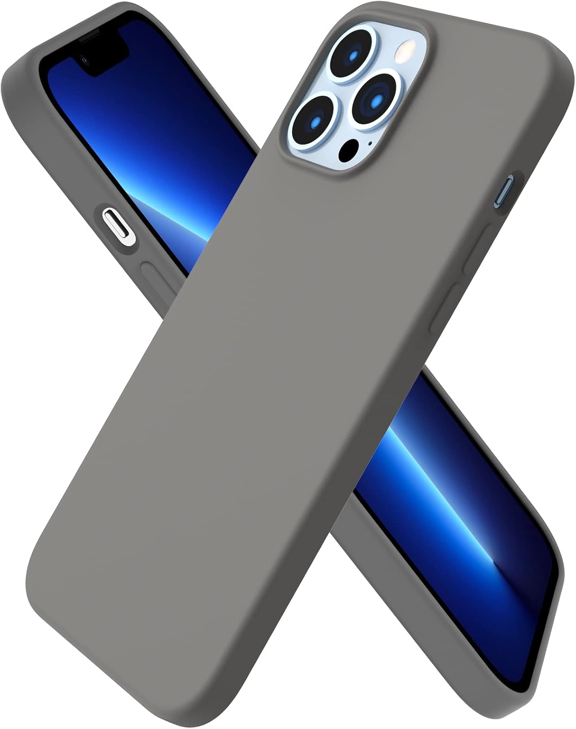 ORNARTO Compatible with iPhone 13 Pro Max Case 6.7, Slim Liquid Silicone 3 Layers Full Covered Soft Gel Rubber Case Cover 6.7 inch-Cold Gray