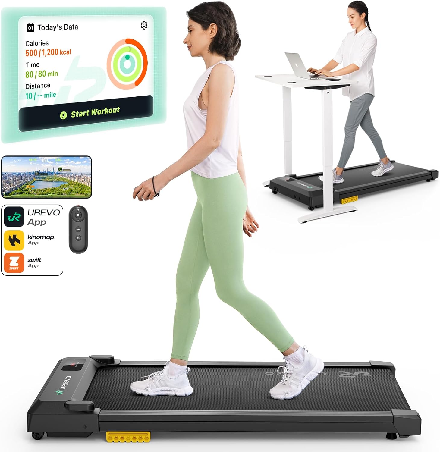 UREVO Walking Pad Treadmills for Home Small, Under Desk Treadmill, Compact Design Walking Pad 2 in 1 for Home/Office, Portable Walking Pad Treadmill with Remote Control, LED Display Black