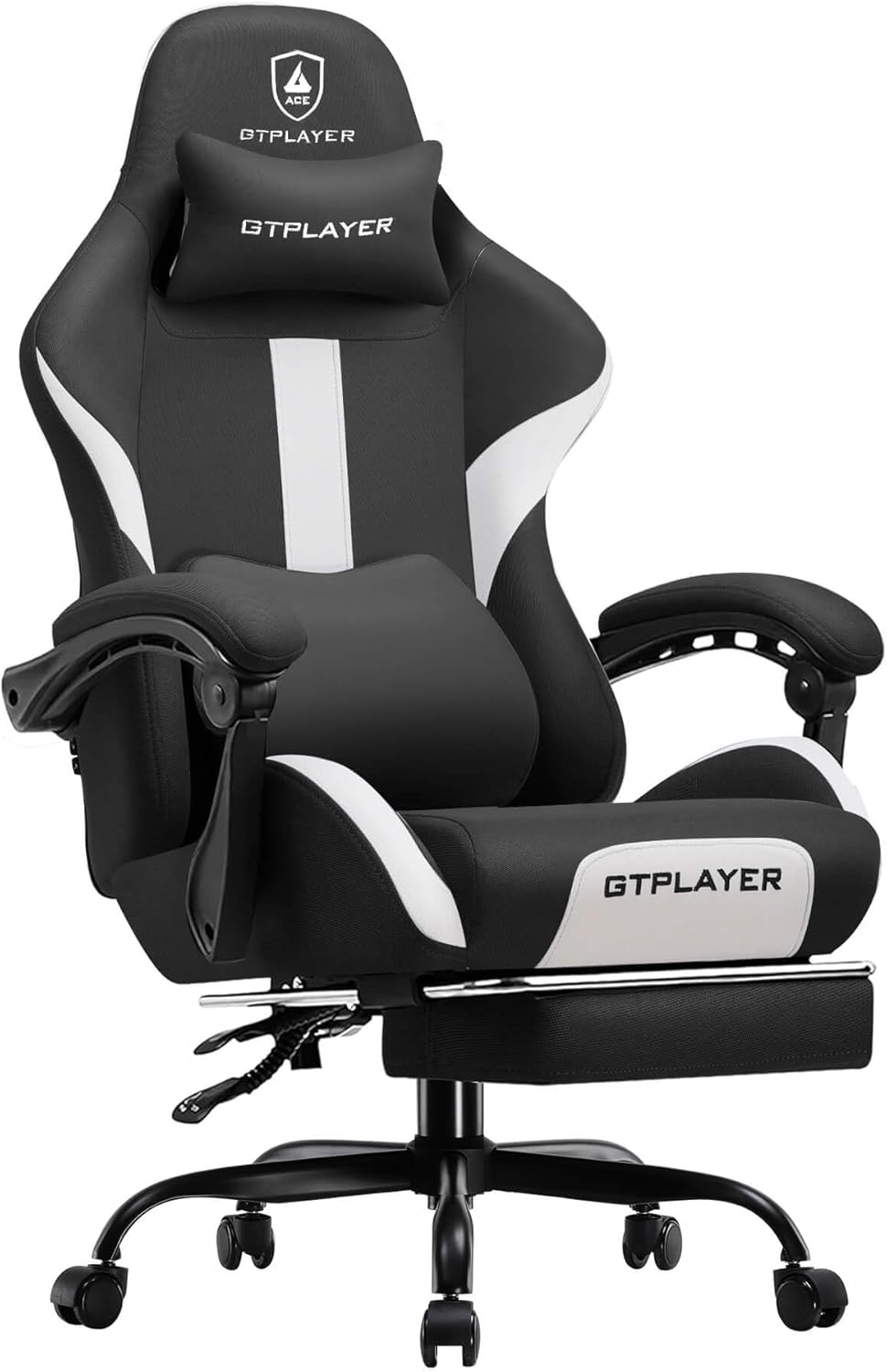 GTRACING Gaming Chair Ergonomic Office Chair with Foot Rest & Pocket Spring Cushion, High Back Computer Desk Chair with Headrest & Lumbar Support, Breathable Fabric Game Chair for Adults, Black