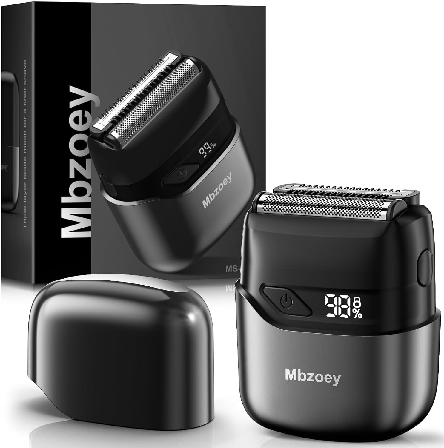 Electric Foil Shavers for Men, Mini Electric Razor, Compact Face Shaver, IPX7 Waterproof Wet Dry Cordless Razor, LED Display, USB-C Fast Rechargeable