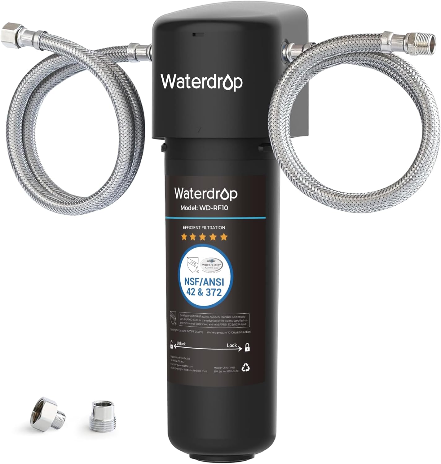 Waterdrop 10UA Under Sink Water Filter System, Reduces PFAS, PFOA/PFOS, Lead, Chlorine, Bad Taste & Odor, Under Counter Water Filter Direct Connect to Kitchen Faucet, NSF/ANSI 42 Certified, 8K Gallons Black 3.9L x 3.6W x 12.3H