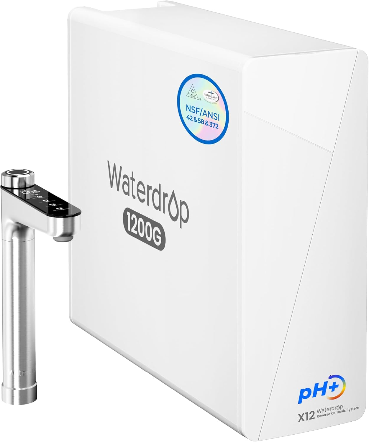 Waterdrop X12-Alkaline Mineral pH+ Reverse Osmosis System, NSF/ANSI 42&58&372 Certified, 1200 GPD RO Water Filter, 11-Stage Filtration Tankless RO System, 3:1 Pure to Drain, UnderSink, BPA Free Alkaline white 1200 Gallon