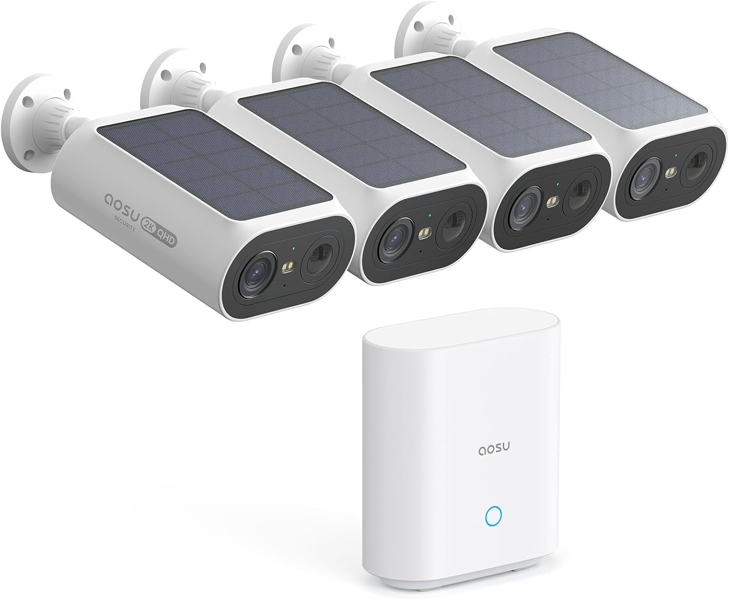 AOSU Solar Security Cameras Wireless Outdoor, 2Mins DIY Installation, No Subscription Cameras for Home Security System, Local Storage, 2K Color Night Vision for Surveillance, 2.4&5ghz WiFi, 4 Cam-kit 4-Cam Kit