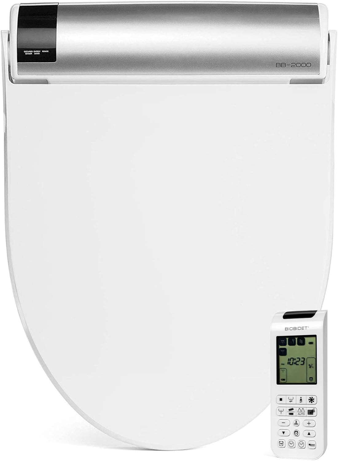 Bio Bidet BB2000 Bliss Electric Bidet Toilet Seat, Warm Water with Air Dryer, Heated Seat with Sensor and Slow Close Lid, Night Light, Remote Control, Elongated, White Elongated White Remote