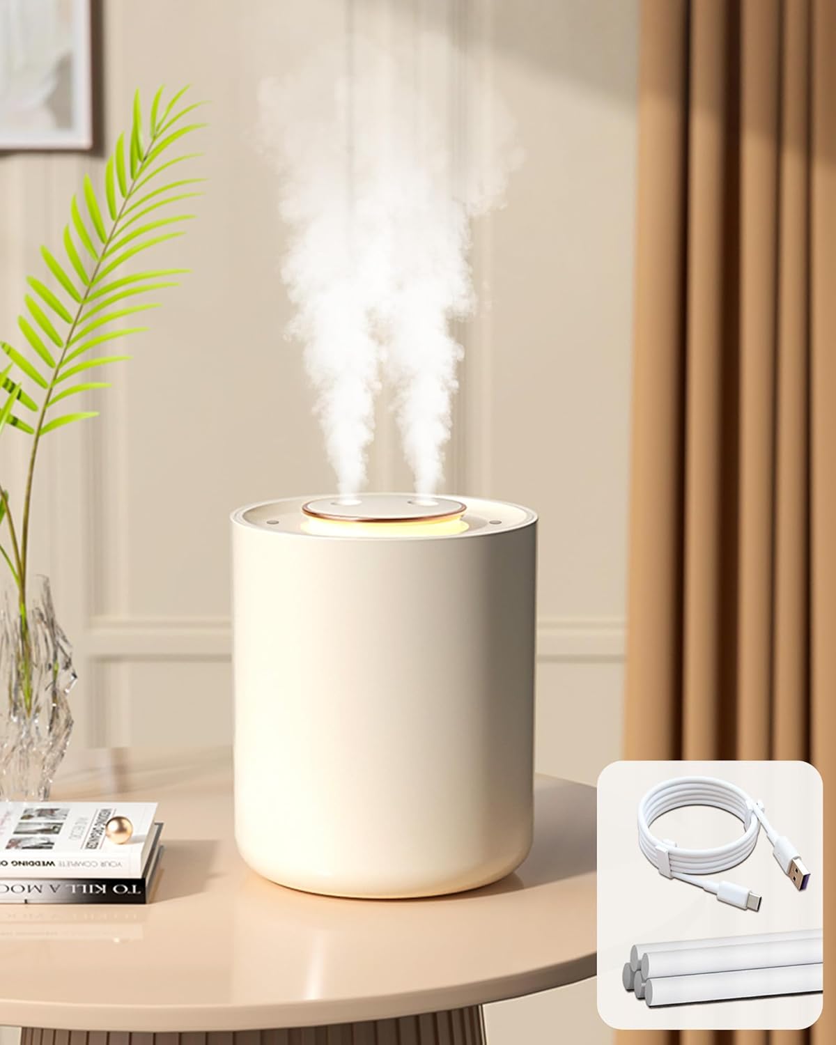 Portable Small Humidifier, 1500ml Small Humidifiers for Bedroom Baby, 1800mAh USB Personal Desktop Portable Humidifiers for Travel,Office, Car, Home, Auto Shut-Off, 3 Mist Modes, Super Quiet Khaki