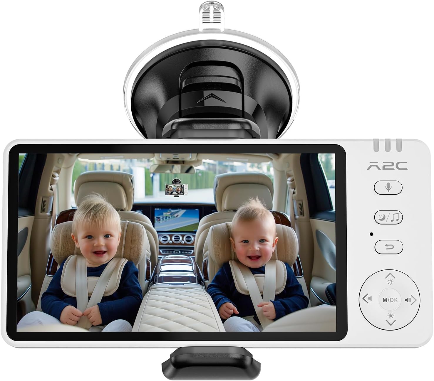 A2C Wireless Baby Car Camera, USB Powered Baby Monitor for Car Backseat & Home, 5 HD 1080P Auto/Manual Night Vision Screen with 7-Hour Battery, Rear Facing Carseat Monitor, for Travel & Home Safety