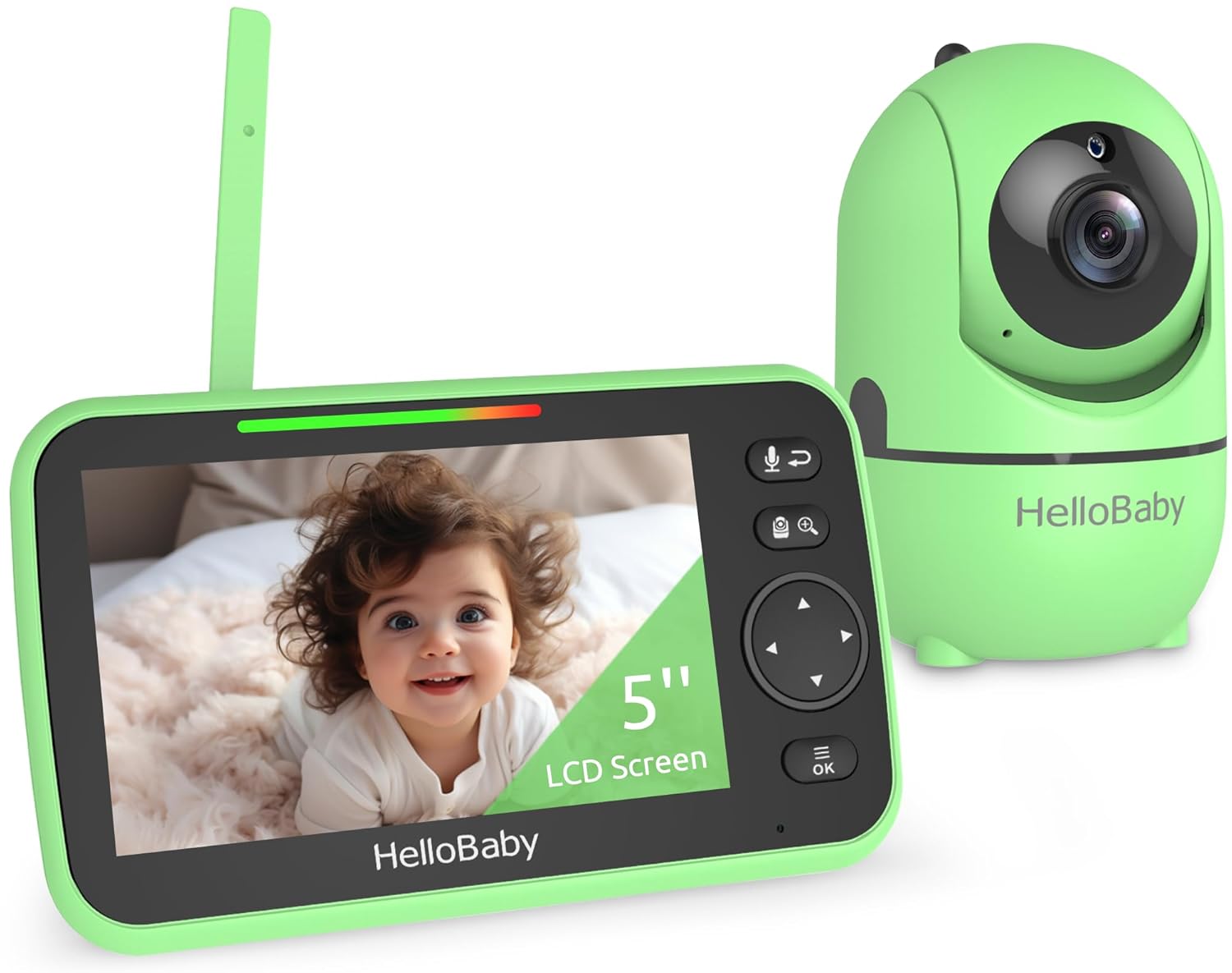 HelloBaby Upgrade Baby Monitor, 5\'\' Screen with 30-Hour Battery, Pan-Tilt-Zoom Video Baby Monitor with Camera and Audio, Night Vision, VOX, 2-Way Talk, 8 Lullabies and 1000ft Range No WiFi