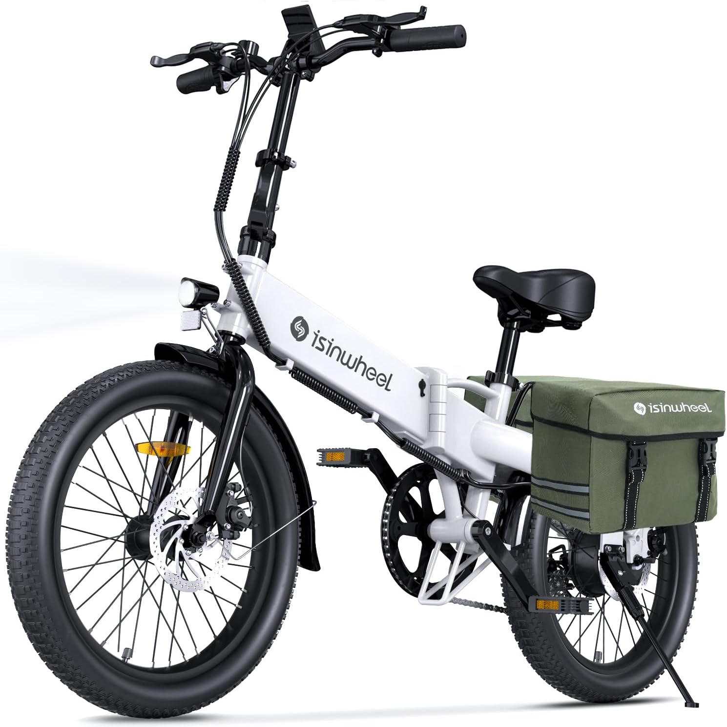 isinwheel U5 Electric Bike Adult 500W, 20 Folding Bikes, 20MPH Max Range 45+ Mile, 48V 374.4Wh Removable Battery, Weighs Only 48.5lbs, Suitable for Leisure Riding&Commuting White (Ⅲ) With Saddlebag