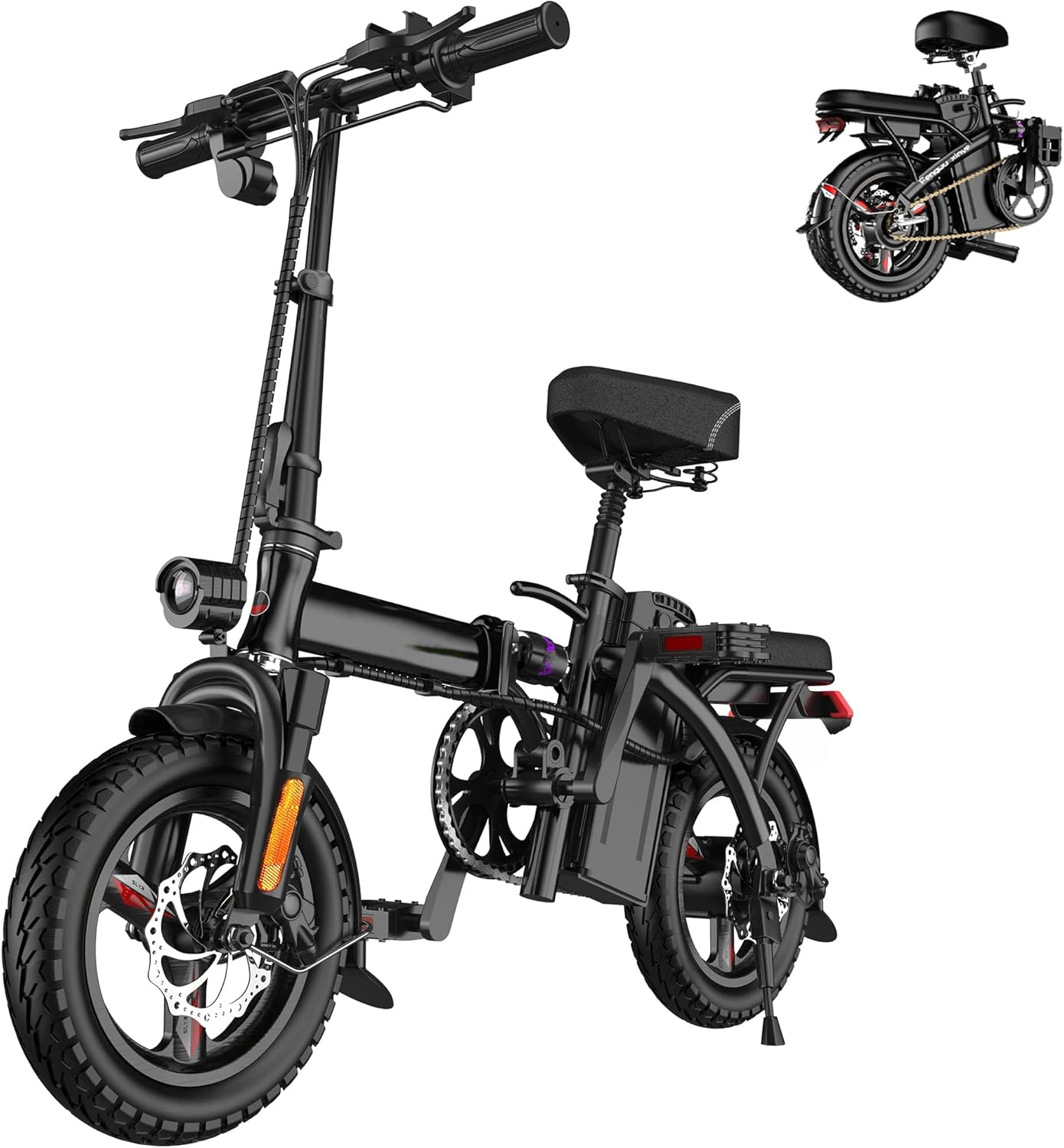EBKAROCY Ebikes for Adults, 400W Motor 22MPH Max Speed, 14” Tire, 48V 15AH Removable Battery for Electric Bike, Multi-Shock Absorption, City Commuter, Foldable Adult Electric Bicycles