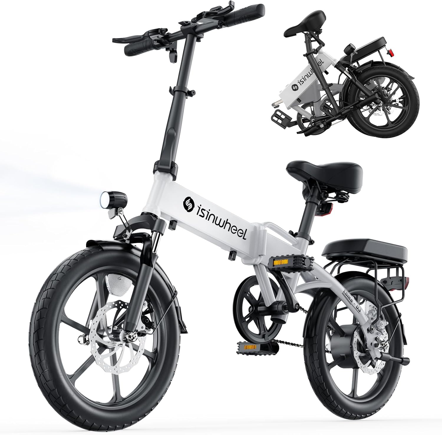 isinwheel U3 16 Foldable Electric Bike Adults, 500W Electric Bicycle, Front Fork Suspension, 19 MPH UP to 45 Miles Folding Ebike for Adults and Teens for Leisure Riding&Commuting, UL2849 Certified