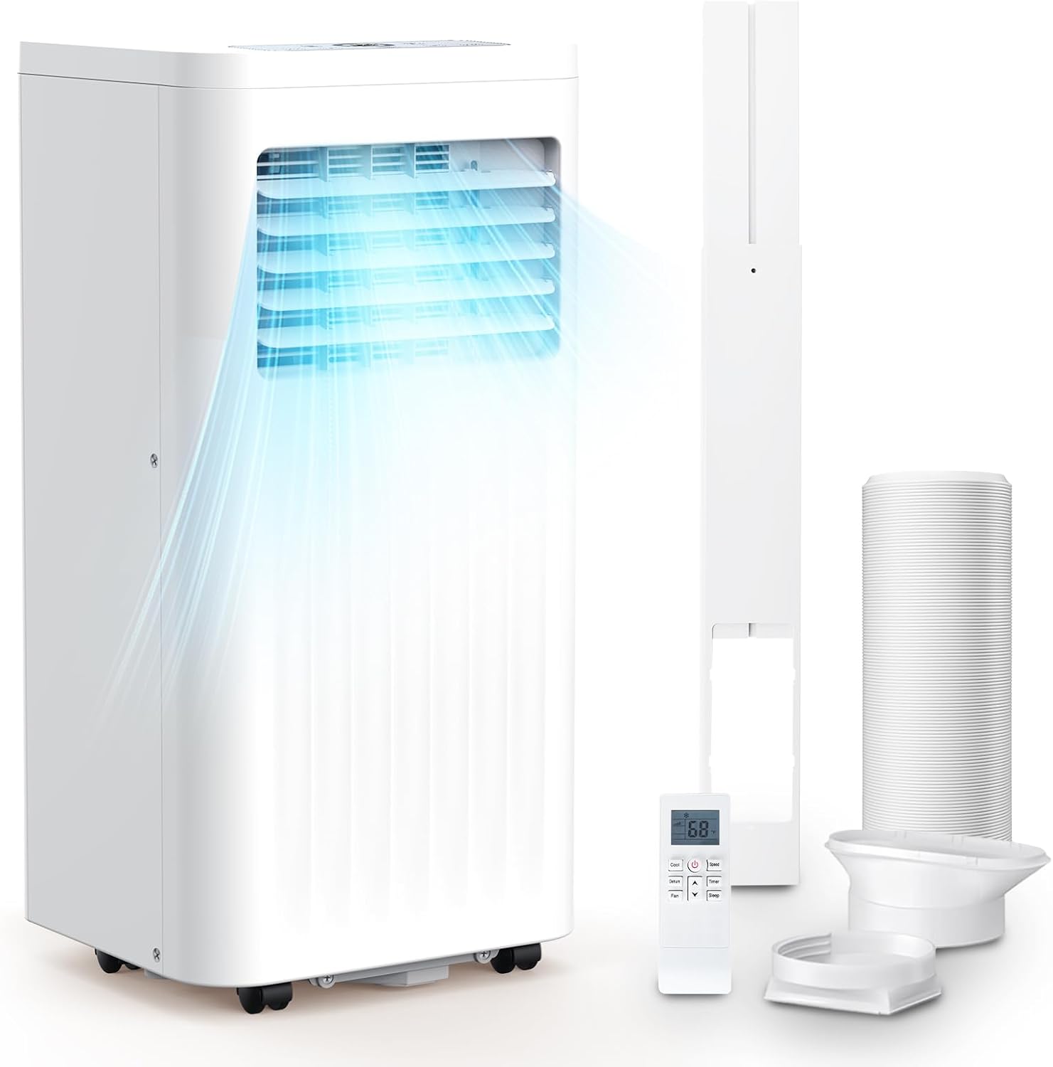 Joy Pebble 10000 BTU Portable Air Conditioners, 4 Modes portable AC with Cooling, Fan, Dehumidifier & Sleep Mode, Cooling up to 450 Sq.Ft. with 24H Timer/Digital Display/RC & Window Kit, White