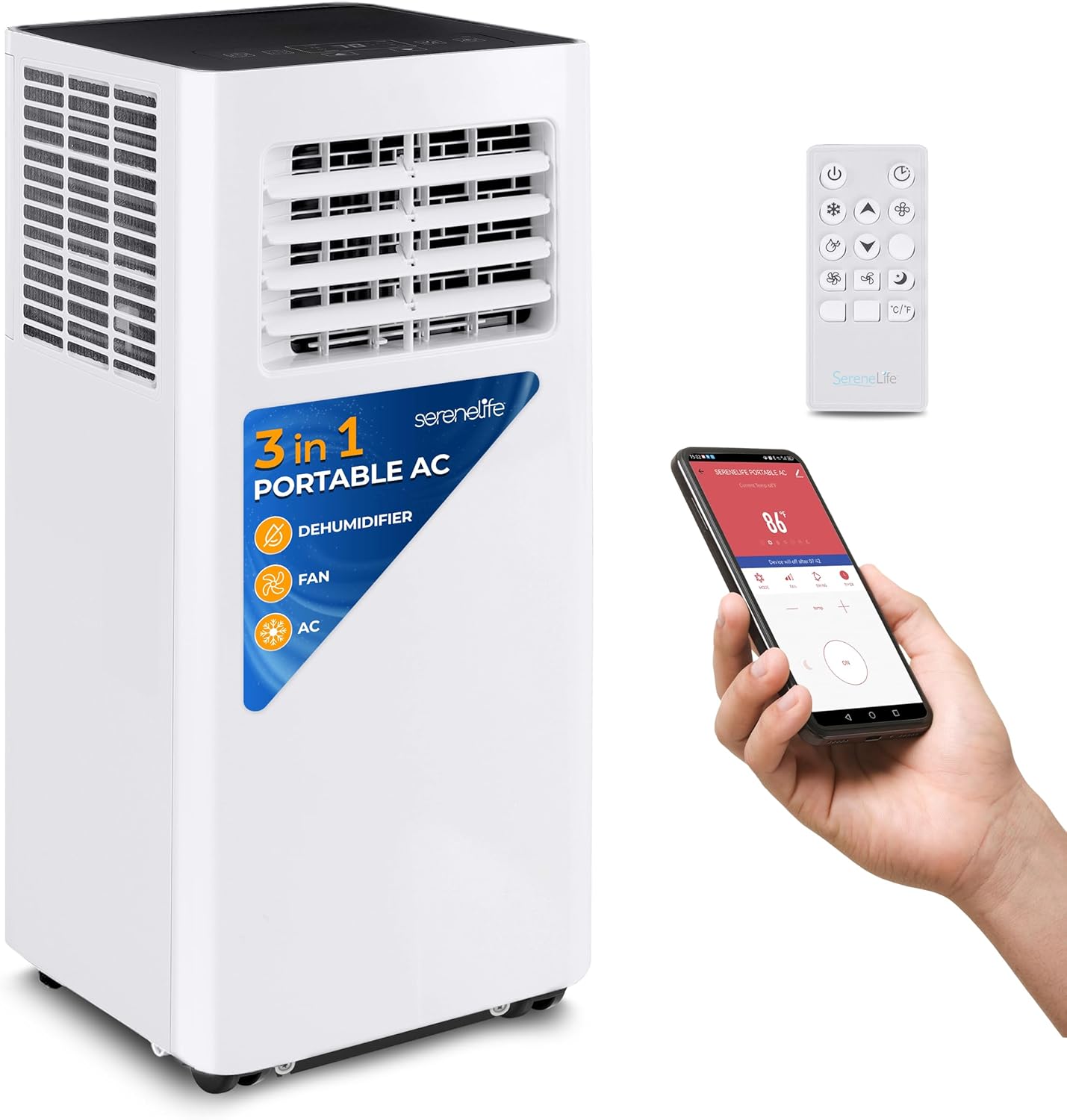 SereneLife Portable Room Air Conditioner – 8,000 BTU Compact Home A/C Unit with Dehumidifier & Fan Modes, Metal Control Box, Rotary Compressor, LED Display, Easy Setup, Includes Window Mount Kit