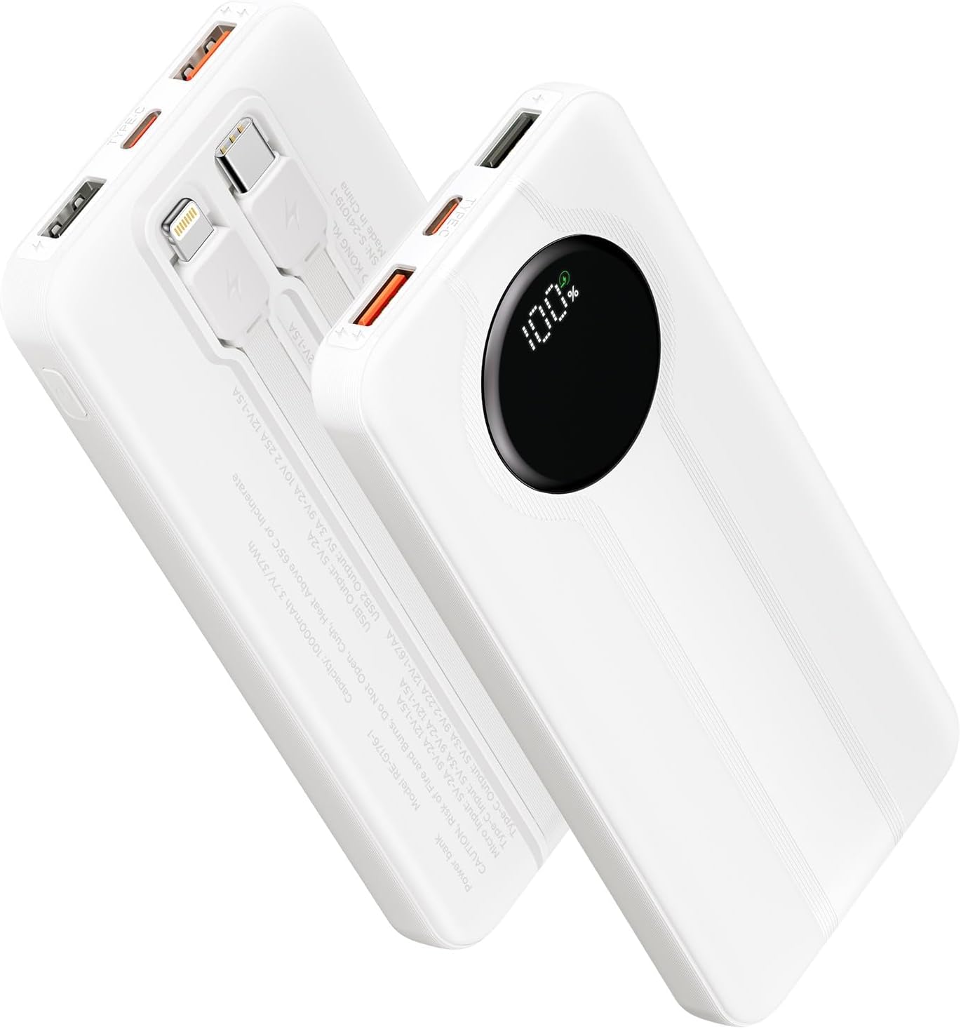 Aioneus Power Bank, 10000mAh Portable Charger with Built in Cables Fast Charging 22.5W USB-C in/Out Slim Travel PowerBank Battery Pack for iPhone 16 15 14 13 12 Samsung Galaxy S24 A15 Android Phone