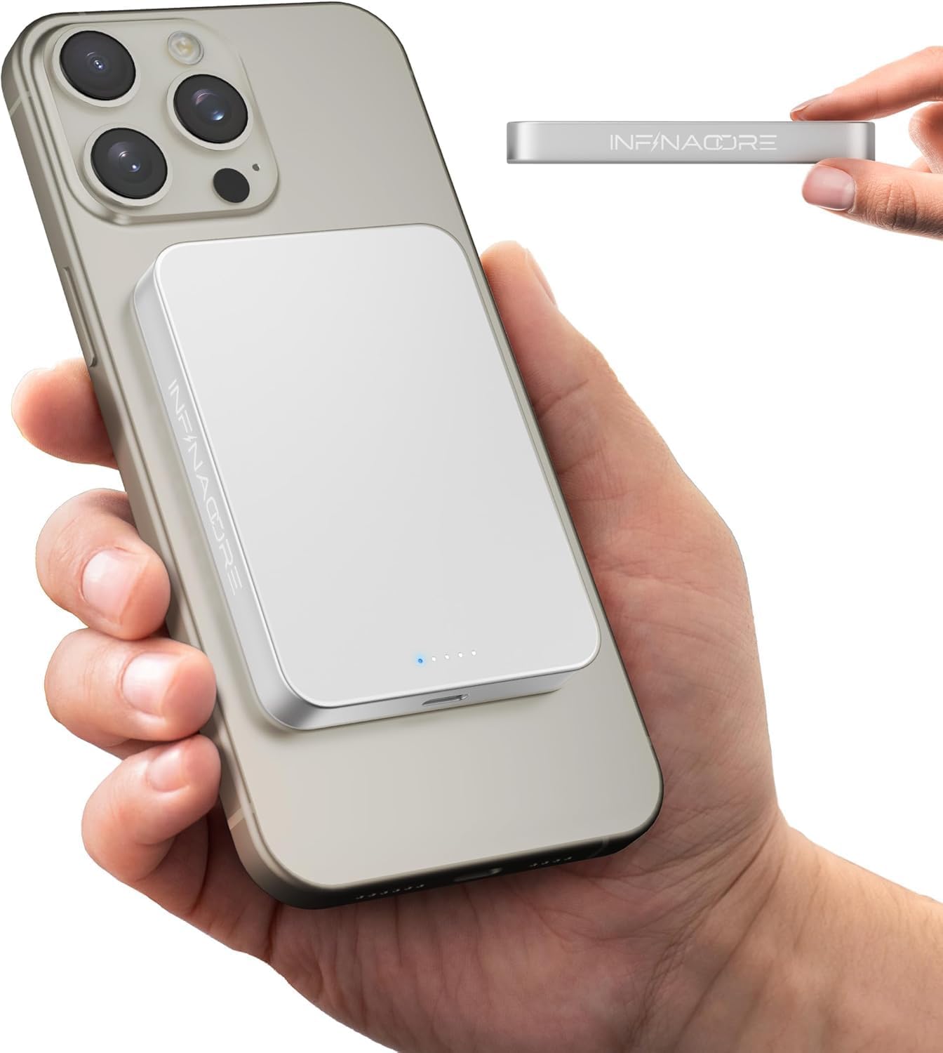 InfinaCore for MagSafe Battery Pack - 0.42’’ Ultra Slim 5000mAh Fast Charging Portable Charger for iPhone - 20W USB C Input/Output - Wireless Magnetic Power Bank for iPhone 16/15/14/13/12/Pro/Max/Plus