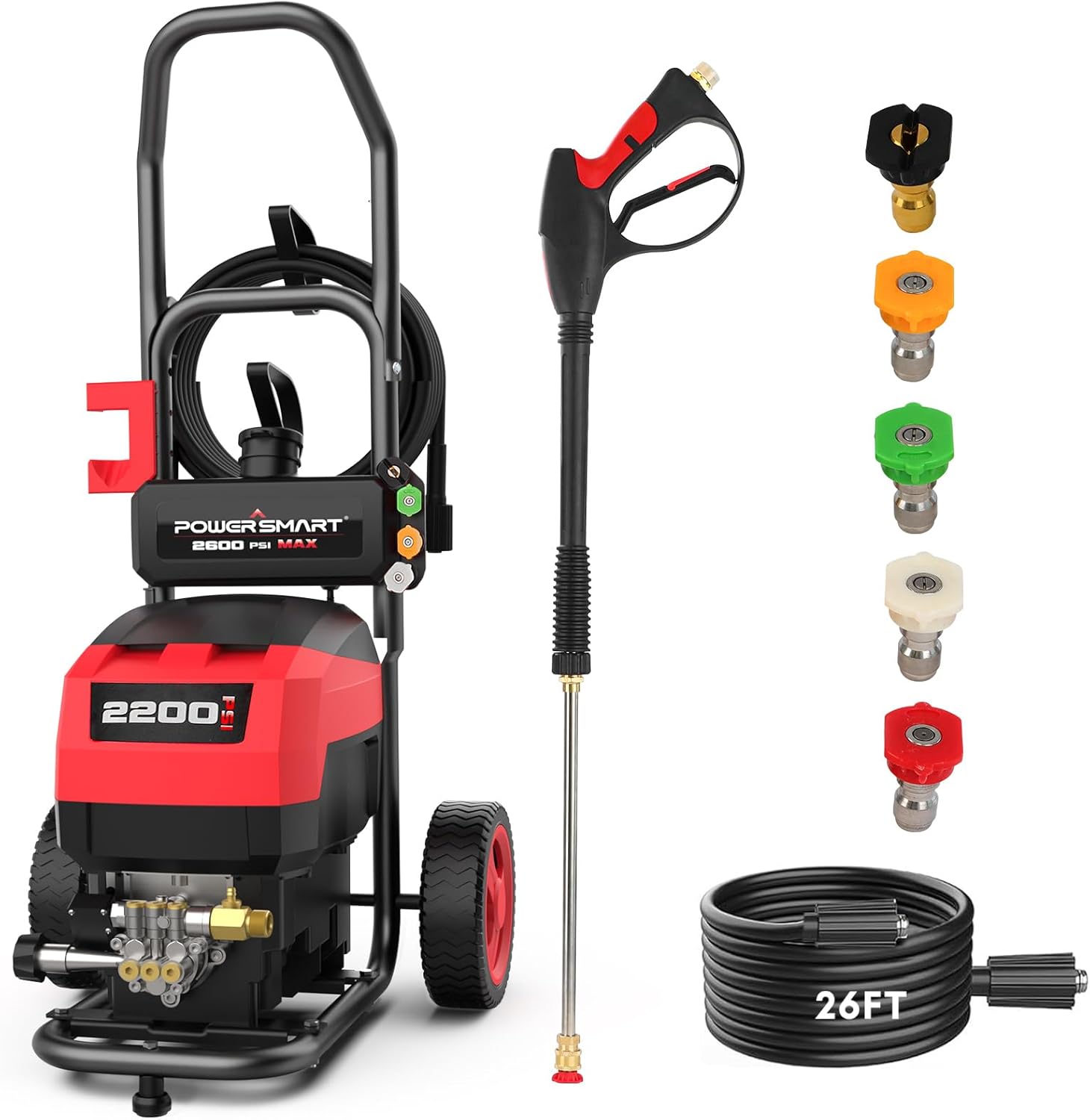 PowerSmart Electric Pressure Washer 2200 PSI, 1.2 GPM (OpenFrame), Bulid-in Soap Tank, Metal Spray Wand, for Cars, Patio, Decks, and Fences (DB1001)