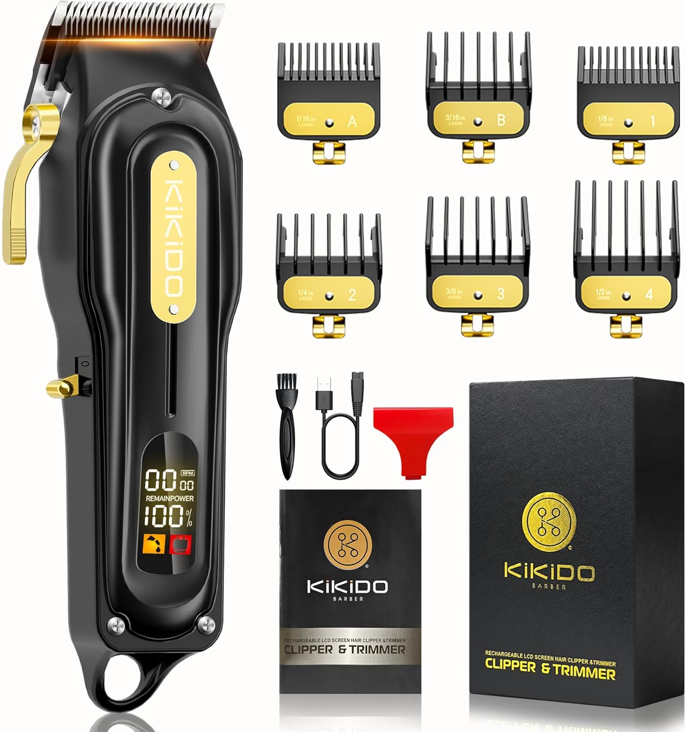 KIKIDO Hair Clippers for Men, Cordless&Corded Hair Clipper, Professional Barber Kit for Hair Cutting & Grooming Set, Mens Hair Clippers with LED Display