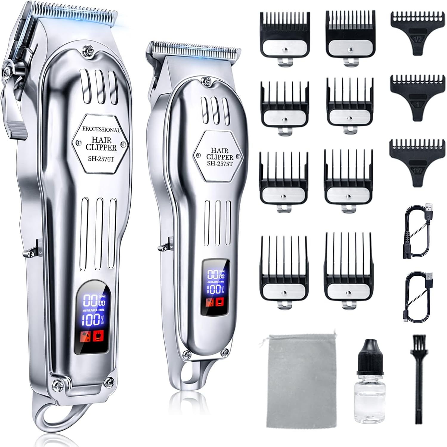 Professional Cordless Hair Clippers for Men, Trimmers Set and Barber Clippers for Haircut, Beard Trimmer Kit with LCD Display, Grooming Set, Rechargeable Hair Cutting Machine for Family