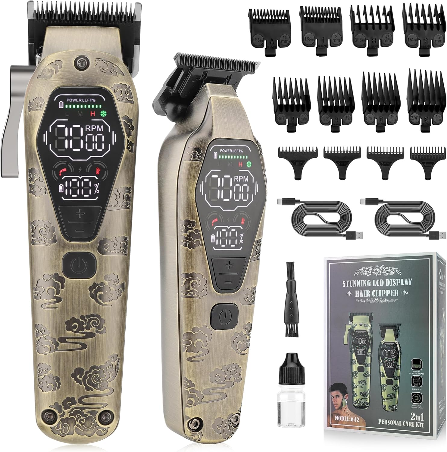Karrte Professional Hair Clippers for Men Beard Trimmer Clippers Set Cordless Hair Cutting Grooming Haircut Kit with T-Blade Barber Starter Kit Rechargeable Adjustable LED Display