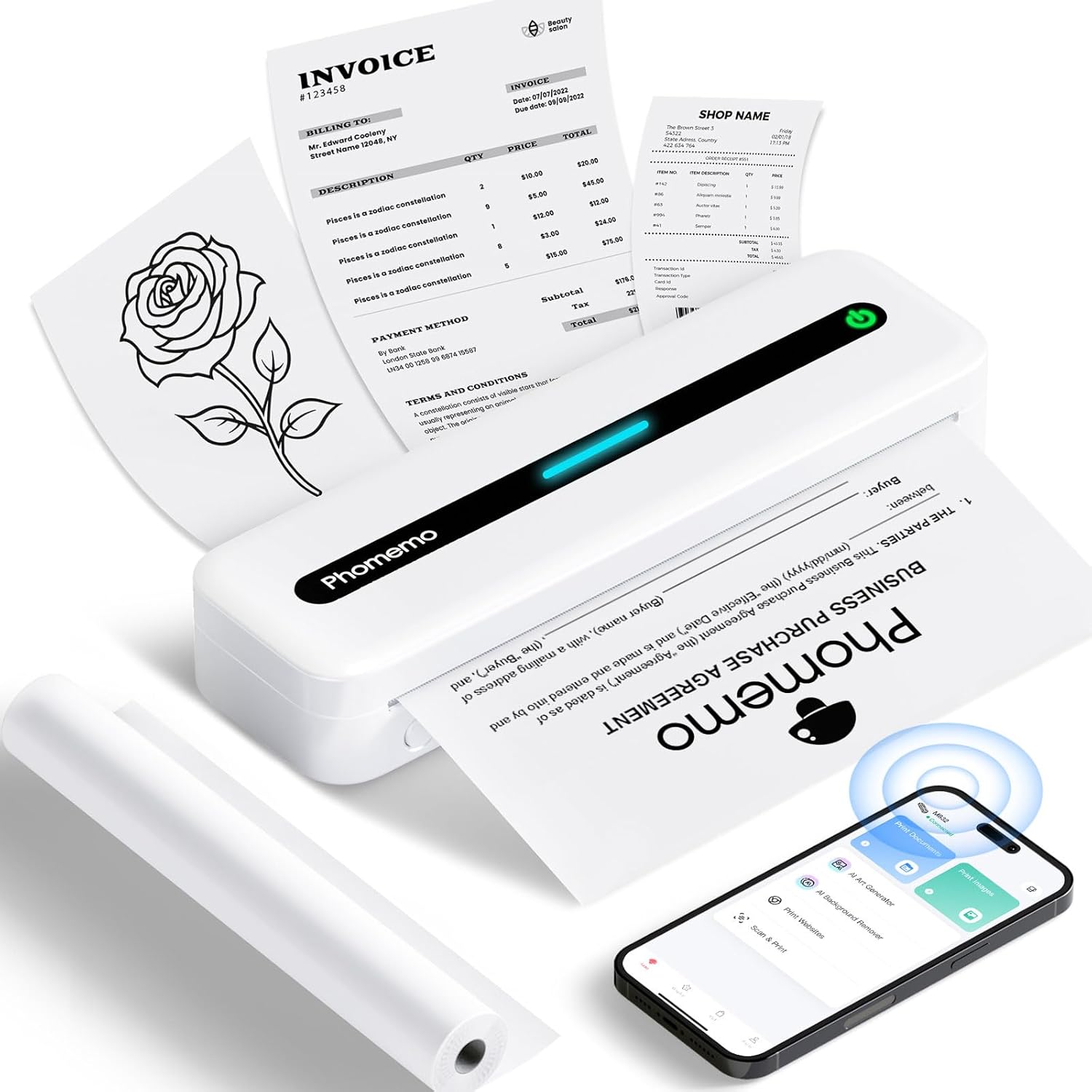 Phomemo Portable Printers Wireless for Travel, M832 Bluetooth Thermal Printer for Phone Laptop, Support 8.5 X 11/A4/2.08\'\'/3.15\'\'/4.33\'\' Thermal Paper, Inkless Mobile Printer for Vehicle Home Office