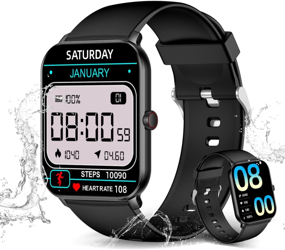 Smart Watch for Men Women Answer/Make Calls and Message Reminder, Fitness Watch 1.85 HD Touch Screen, 100+ Sports Modes/Heart Rate/Sleep Monitor, Activity Trackers for iOS/Android,Black