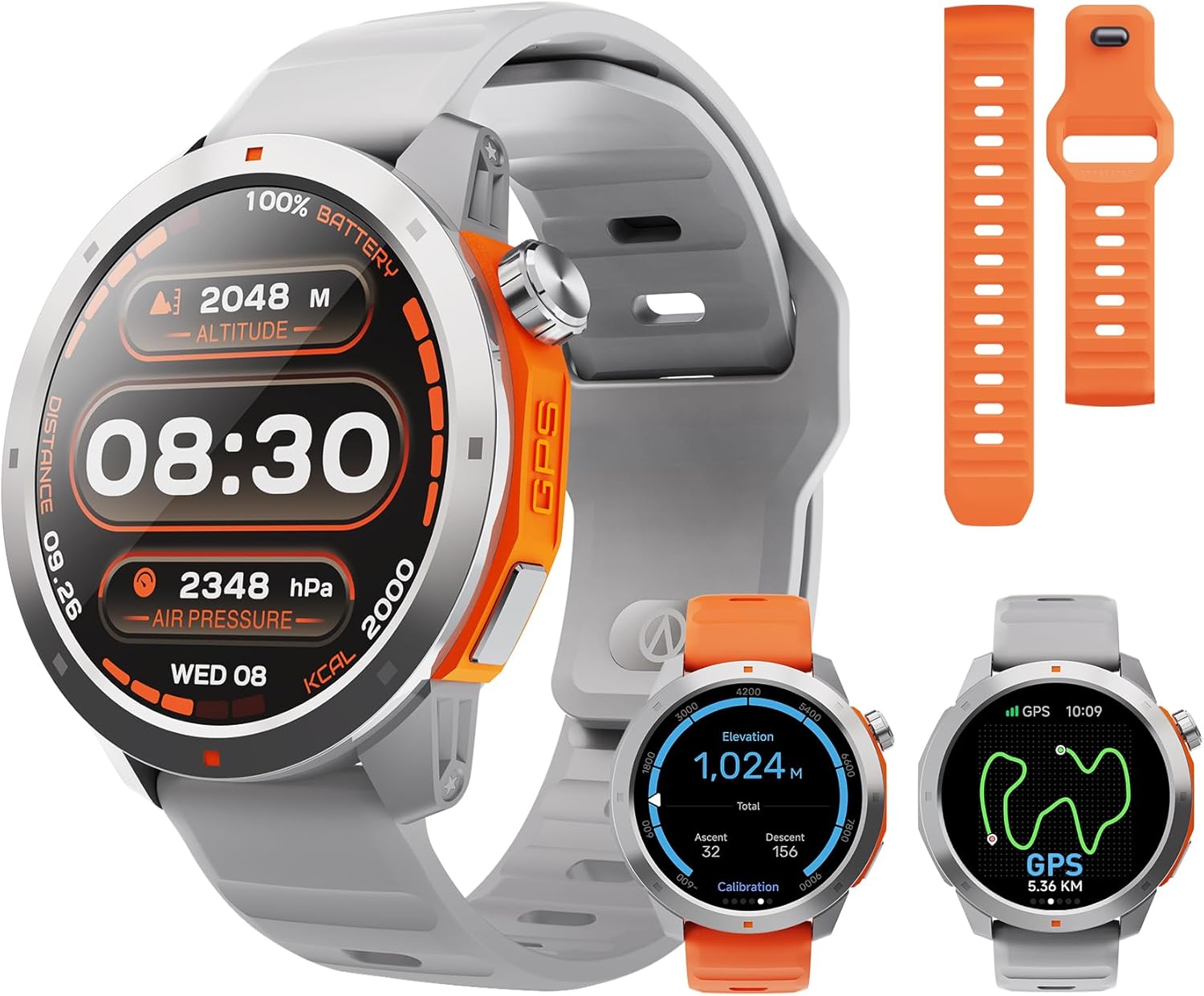 GPS Smart Watch, AMOLED Screen 30M Waterproof with Compass, Bluetooth 5.3 Smart Watches for Men Women, 60+ Sports Fitness Tracker with Heart Rate Blood Oxygen Sleep Monitor for Android iPhone