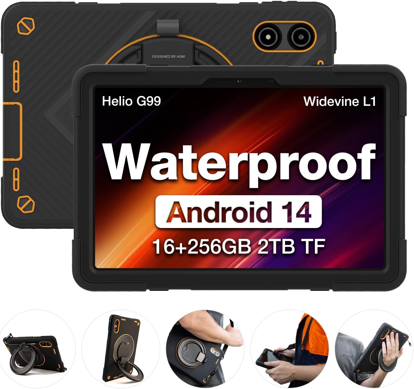 AGM PAD P2 Active Rugged Android 14 Tablet with Case, Waterproof & Drop-Proof, Widevine L1 & GMS Certified, 11 90Hz FHD 480 NITS Display, MTK G99, 8000 mAh, 16(8+8) + 256GB[TF 2TB], GPS, Compass, OTG