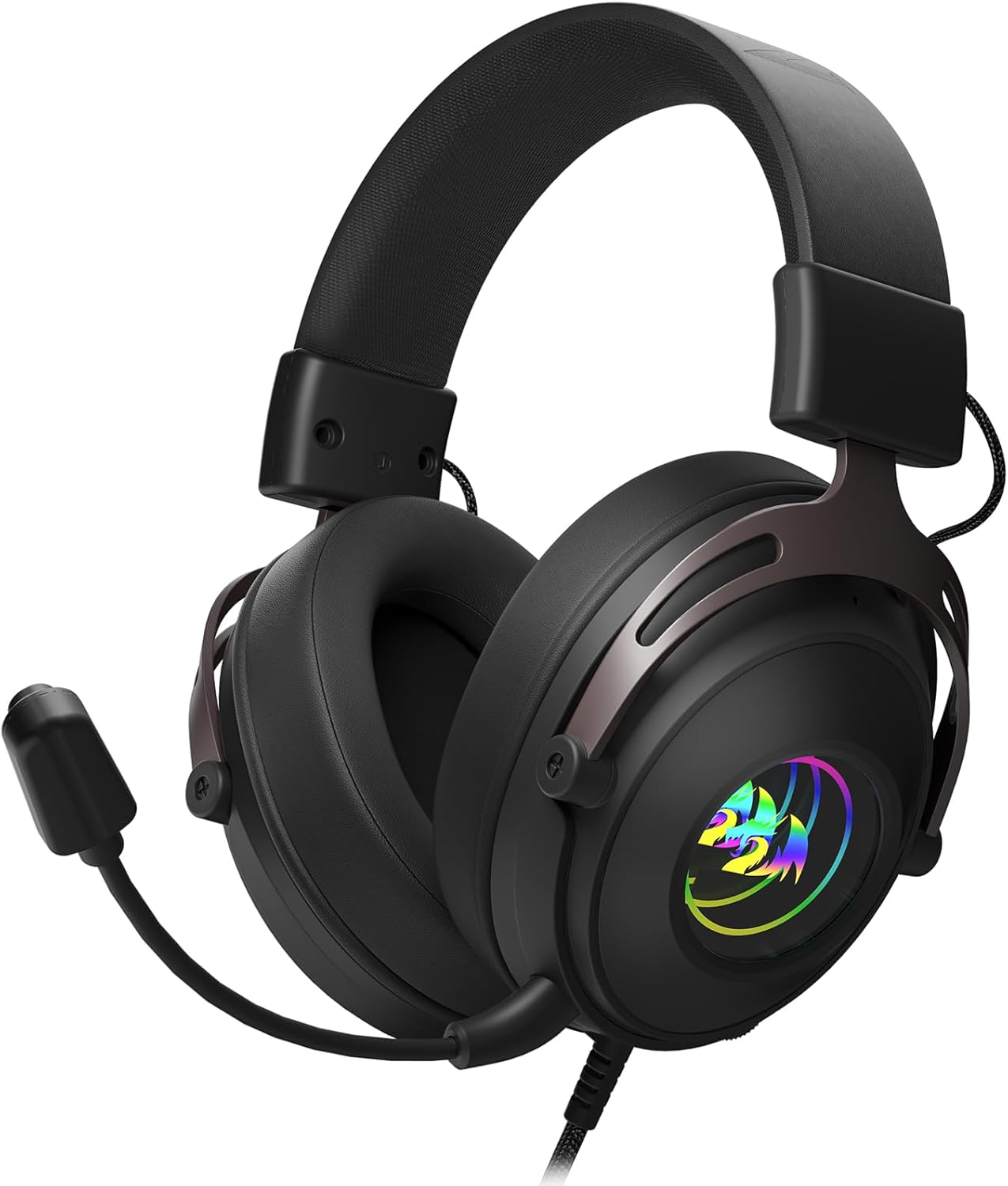 Redragon H389 Wired Gaming Headset with Mic, 50mm Drivers RGB Light Gaming Headphones, 3D Stereo Sound, Soft Memory Earmuffs & Artificial Leather Design for PC, PS4/5, Switch. Black
