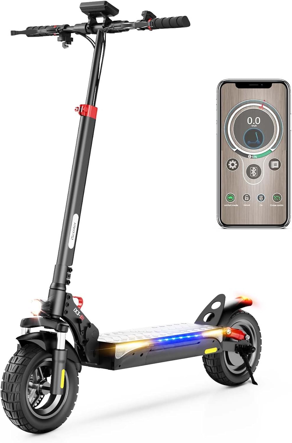iScooter Electric Scooter, 10 Tires, 800W Motor E-Scooter Up to 25/28 Miles Range, Top Speed 24/28 MPH, Adjustable Handlebar Height, Folding Commuting Electric Scooter for Adults-(Optional Seat)